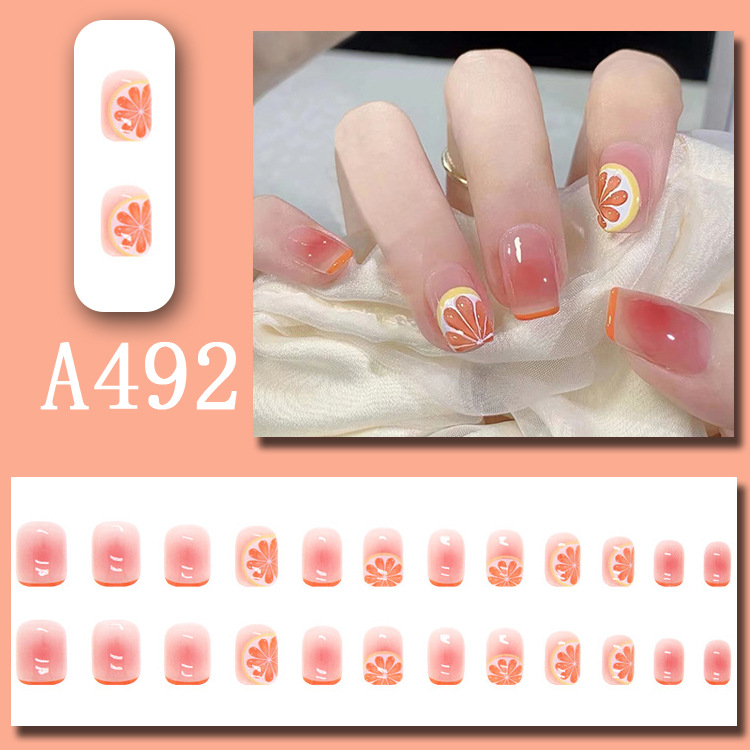 Wearable nail art pieces, artificial nail products, detachable, simple lemon ice transparent, popular online style Douyin nail art hair replacement pic 31