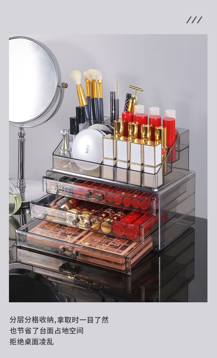 桌面化妆品面膜收纳透明抽屉式多层口红置物架多功能美甲省空间详情3