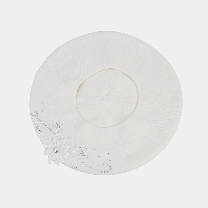 French retro rhinestone flower-patterned knitted bud hat, artistic, fresh and fashionable painter hat, autumn and winter beret pic 16