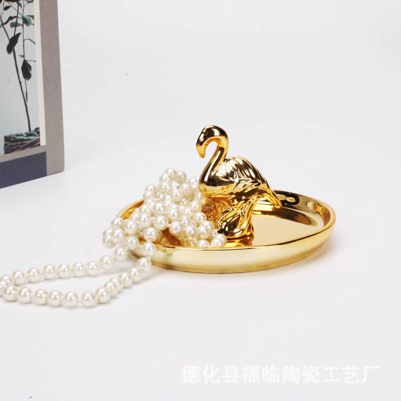 Nordic gold-plated ceramic handicrafts, gift jewelry plates, rings, watches, home storage plates, golden deer animal ornaments pic 51