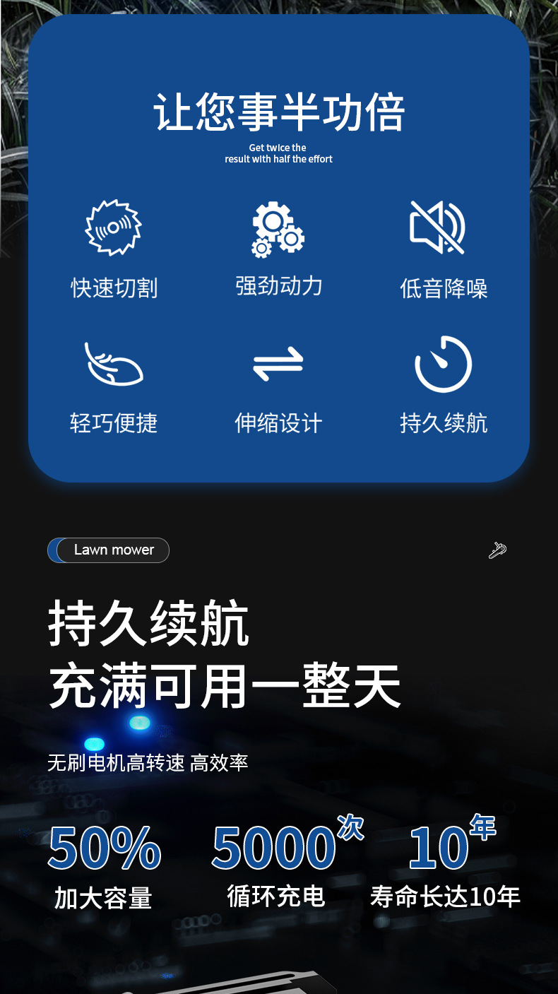 无刷电动割草机多功能除草机小型家用手持锂电打草机充电锄草神器详情2