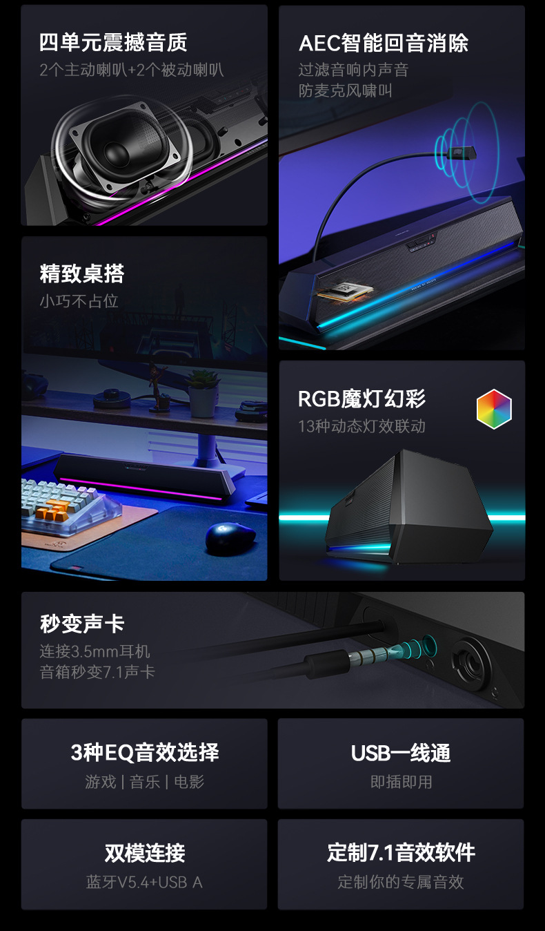漫步者G1500bar一体式电脑桌面电竞游戏音箱带麦克风蓝牙有线音响详情3