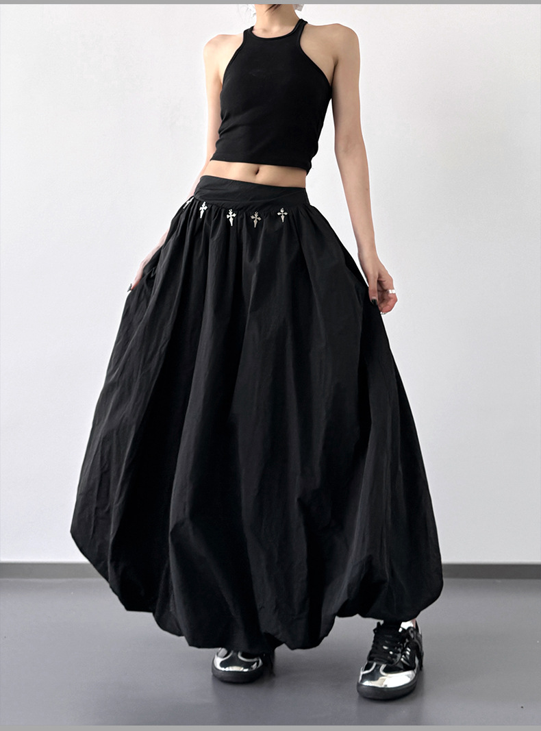 Summer 2025 design style Japanese-style puffy flower bud skirt for women, high-waisted, slimming, versatile and hip-covering wide long skirt pic 9