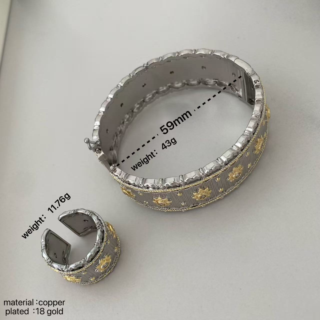 Medieval court-style brushed craftsmanship, high-end vintage cloche ring bracelet, fashionable, exquisite and trendy set pic 5