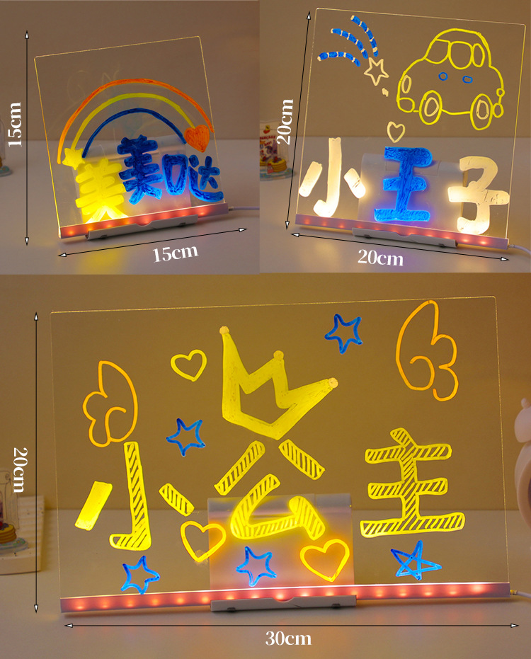 跨境可擦写DIY发光画板儿童涂鸦板广告牌亚克力留言板摆摊荧光板详情7