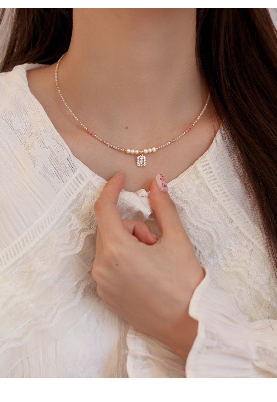 多巴胺项链不掉色女夏季高级感小众水晶锆石串珠吊坠锁骨颈链饰品详情8