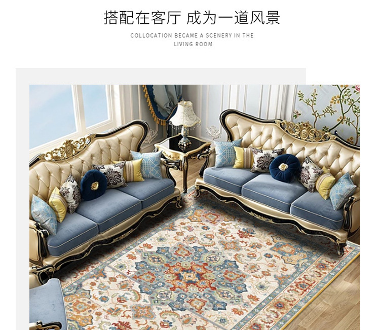 The living room, bedroom and bed are covered with large areas of Bohemian retro ethnic style carpets. The coffee table, sofa and floor MATS are all covered with carpets pic 9