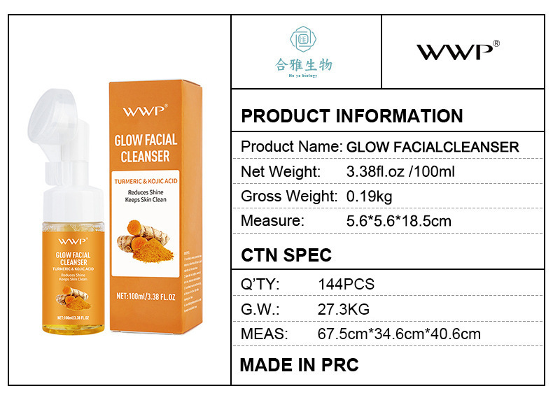 WWP亚马逊TK跨境姜黄洁面慕斯洗面奶深层清洁曲酸泡泡卸妆洁面乳详情3