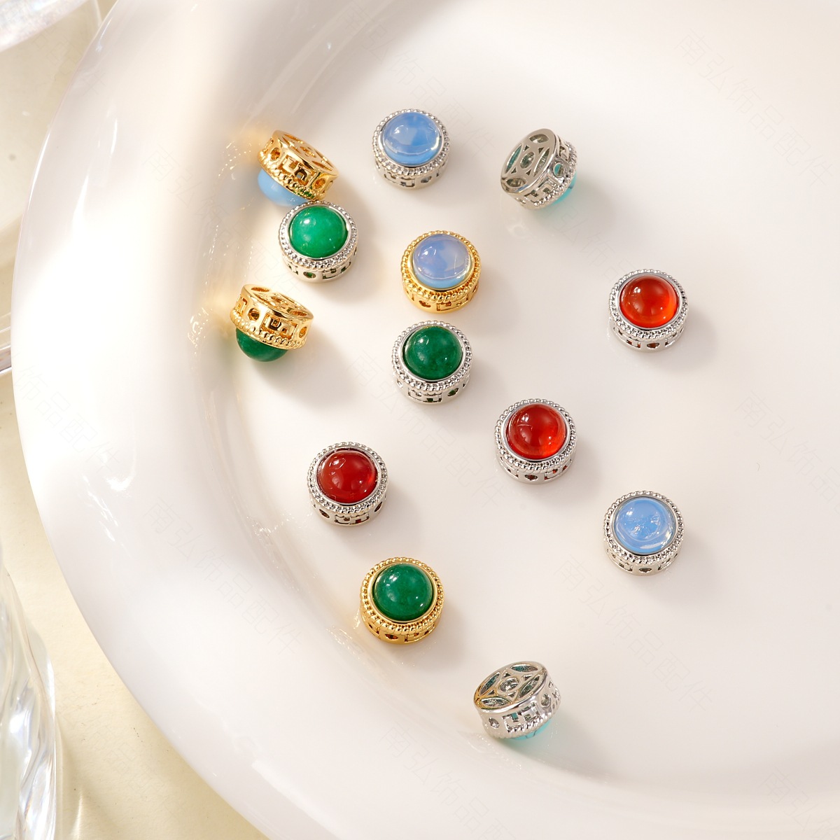 DIY jewelry and necklace clasp with zirconium natural stone aquamarine beads, copper plated with real gold for color retention and high-end feel pic 19