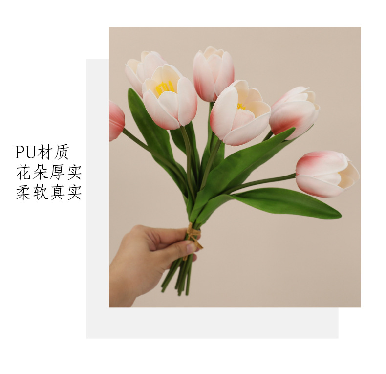 New faux flower bouquets with PU touch, round tulip heads, light luxury home, wedding scene arrangement, artificial flower ornaments, pet gardening, flower POTS and containers pic 18