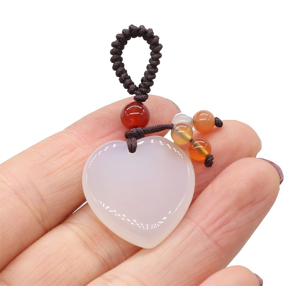 Natural stone heart-shaped semi-precious stone keychain DIY accessory heart-shaped keychain fashion dress accessory chain pic 12