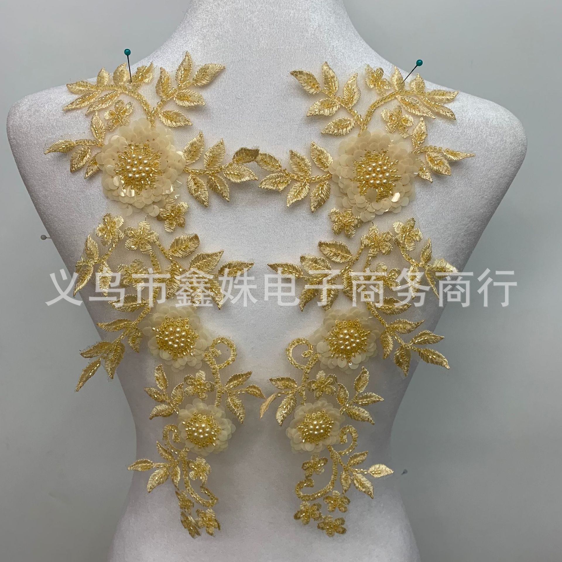 Best-selling colored three-dimensional lace embroidered fabric stickers for diy evening gowns and wedding clothing accessories with sequins and decals pic 7