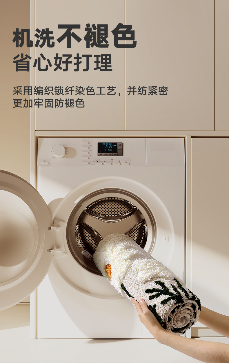 浴室防滑地垫小清新花卉高低绒植绒家居加厚强吸水脚垫地毯垫子详情31