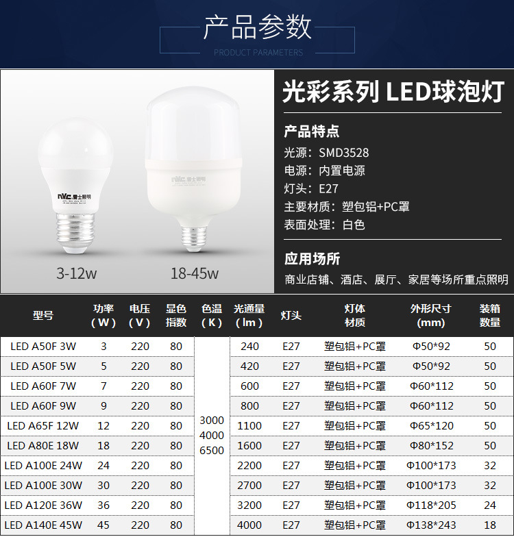 雷士照明led灯泡节能大螺口商用大功率超亮E27球泡E14螺旋灯泡详情3