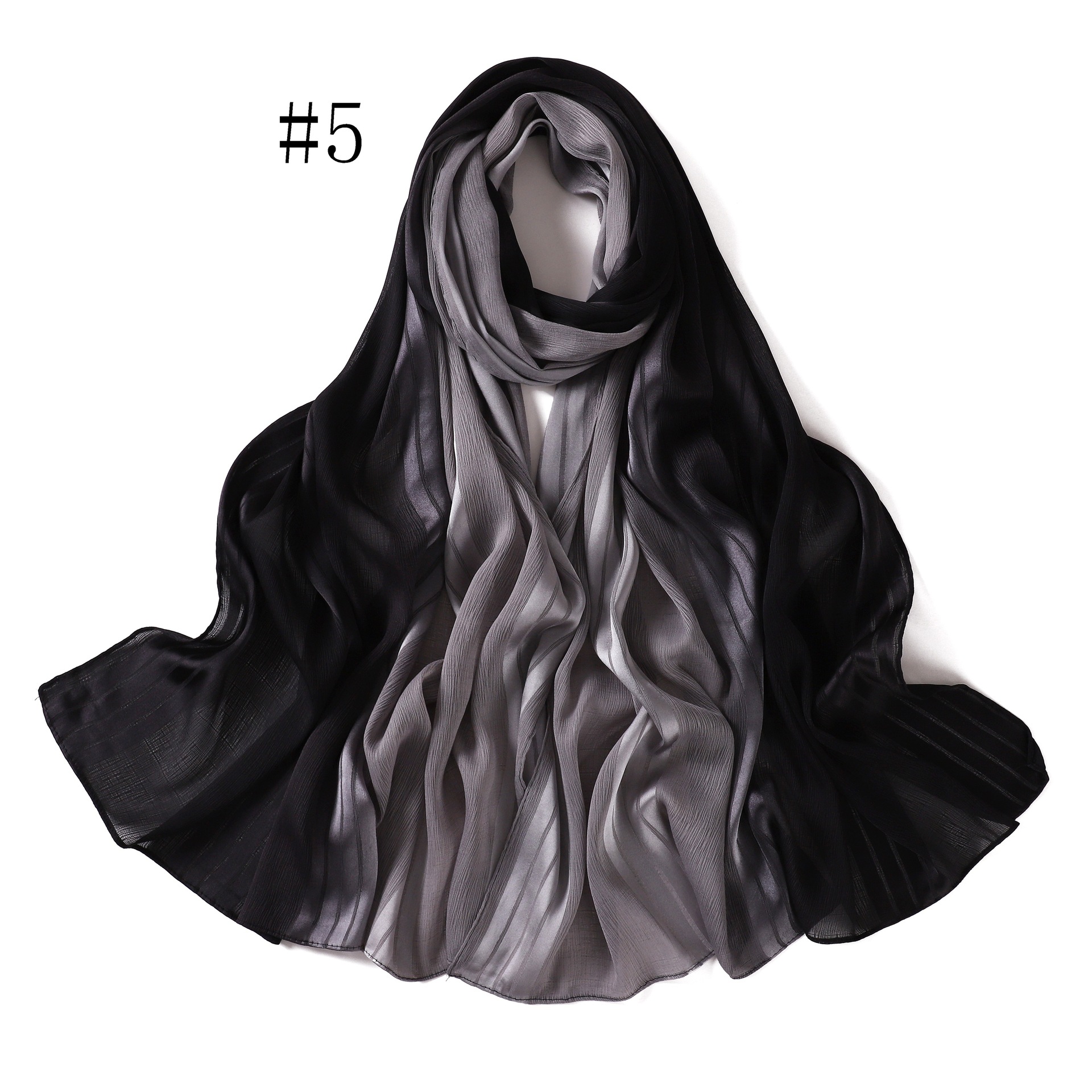 新款披肩渐变色围巾褶皱条纹头巾CottonViscoseHijabF736详情16