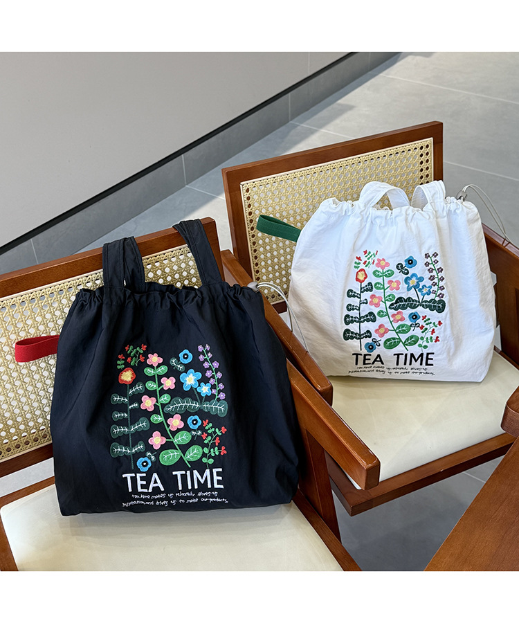 跨境外贸鲜花植物气质印花帆布包原宿单肩包学生时尚手提袋现货详情2