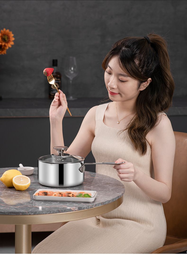 316 food-grade stainless steel baby food pot, baby milk pot, porridge and instant noodle soup pot, household single-handle pot without coating pic 19
