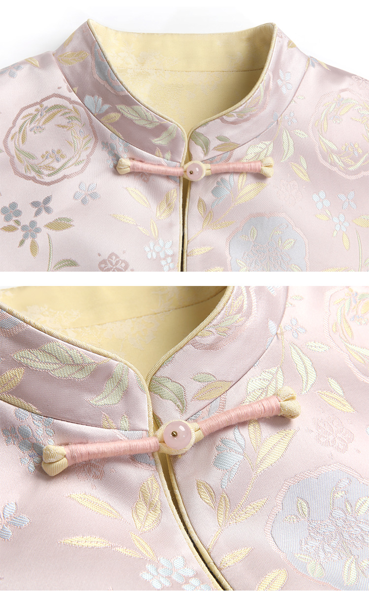 宋锦双面穿秋冬款女装重磅提花立领中式国风百搭毛呢外套宋韵盘扣女士古代服装详情10