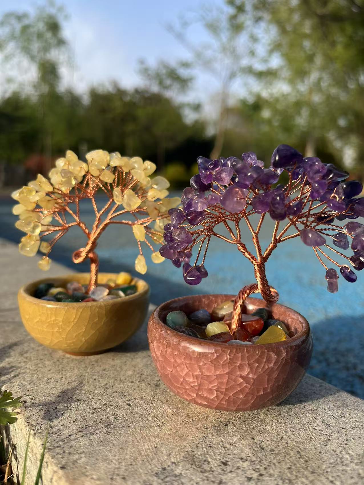 新品热销聚宝盆茶盏底座紫水晶发财树摆件桌面水晶生命树创意艺品详情6