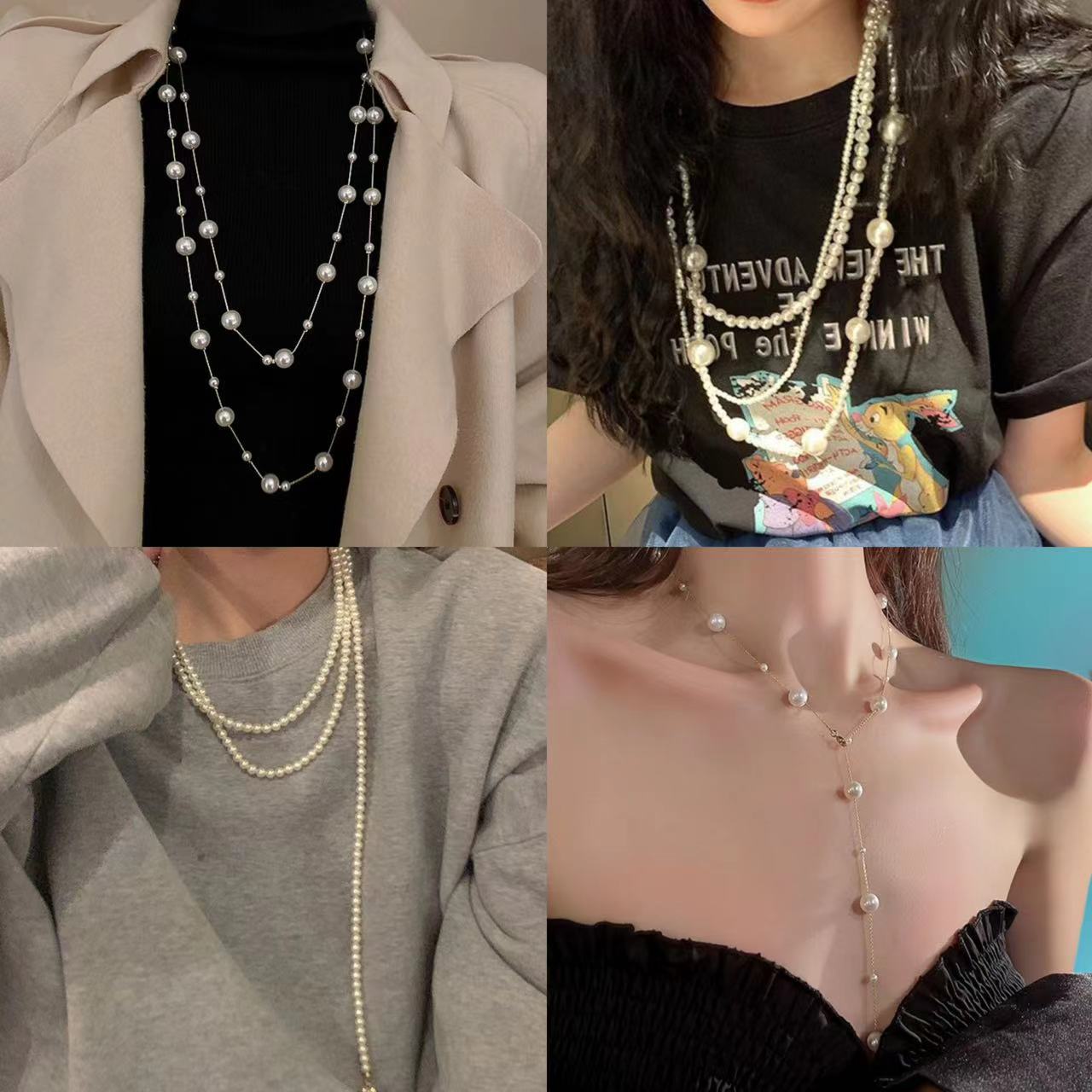Irregular long pearl necklace, French light luxury style, sweater chain, niche simple and high-end necklace wholesale for women pic 1