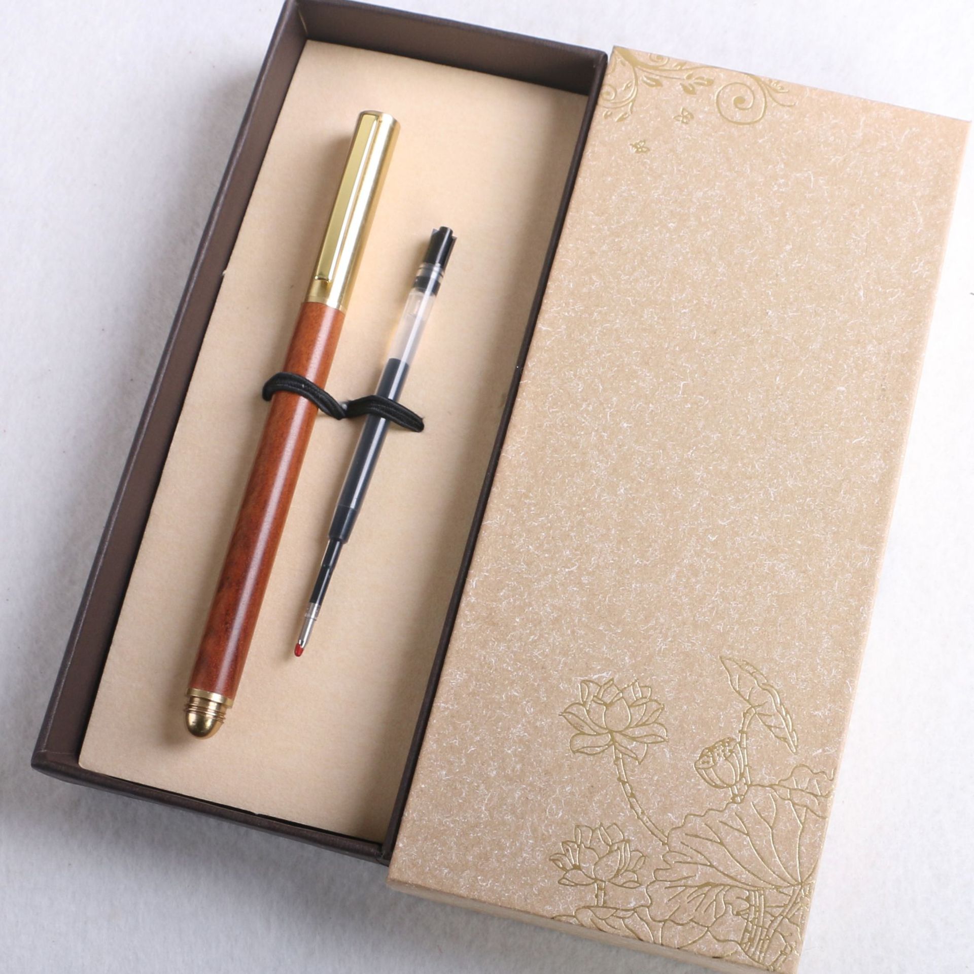 Wooden business pearl signature pen, brass solid wood pen clip, gel pen, LOGO printed, laser customized signature pen pic 3