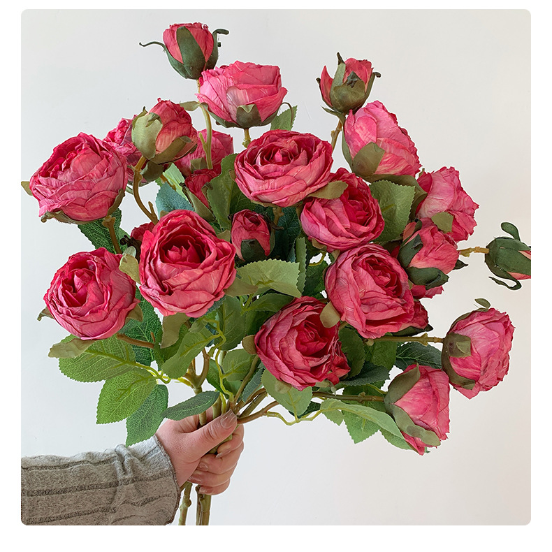 欧式烤边5头玫瑰花仿真花假花花束家居客厅装饰婚庆布景插花批发详情15