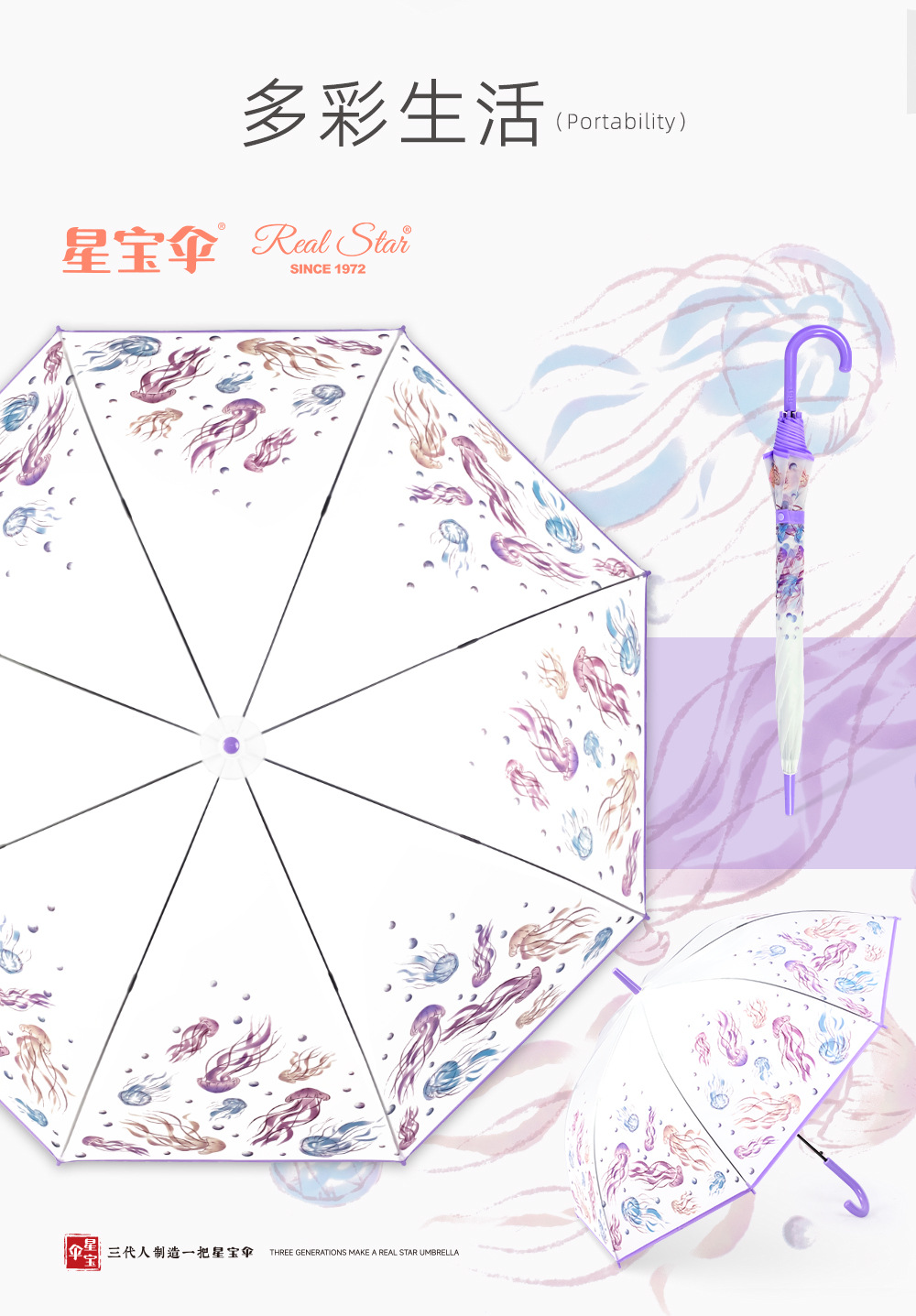 Cross-border automatic ins Japanese new long-handled umbrella, matte, frosted plastic transparent umbrella, jellyfish flower in stock for export pic 6