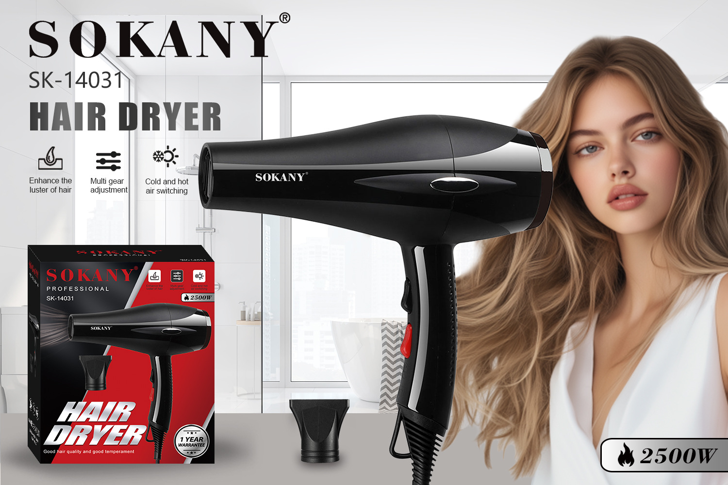 Export SOKANY14031 hair dryer with high wind force and quick drying function, a household hair salon hair dryer specially designed for hairdressers pic 3