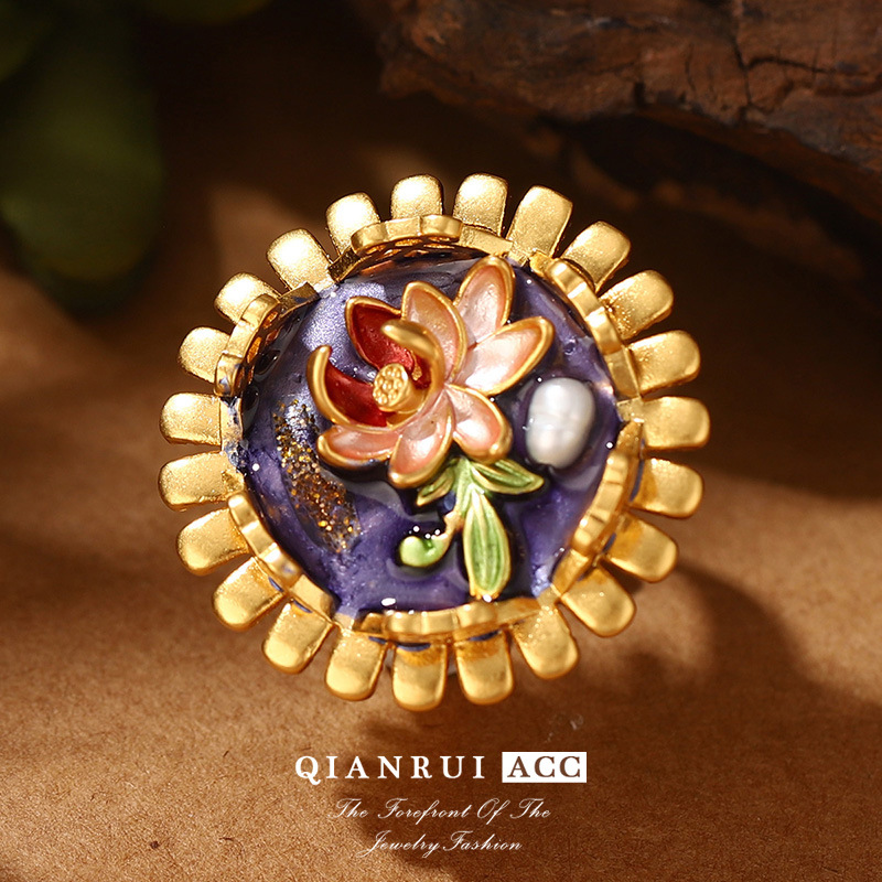 恶魔之眼珍珠夸张开口戒指莫奈花园油画系列流苏花卉珐琅耳环批发详情17