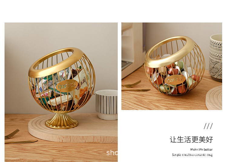 Nordic ironwork coffee capsule storage basket, home bar counter capsule stand, desktop hollowed-out storage basket, storage basket pic 3