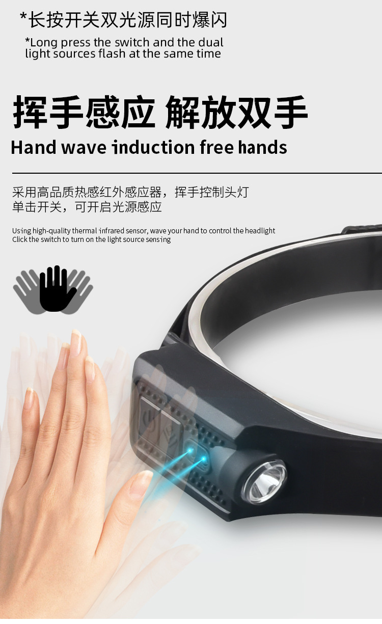 Cross-border new single and double side COB sensor headlamp LED outdoor night running and fishing Type-C rechargeable floodlight pic 7