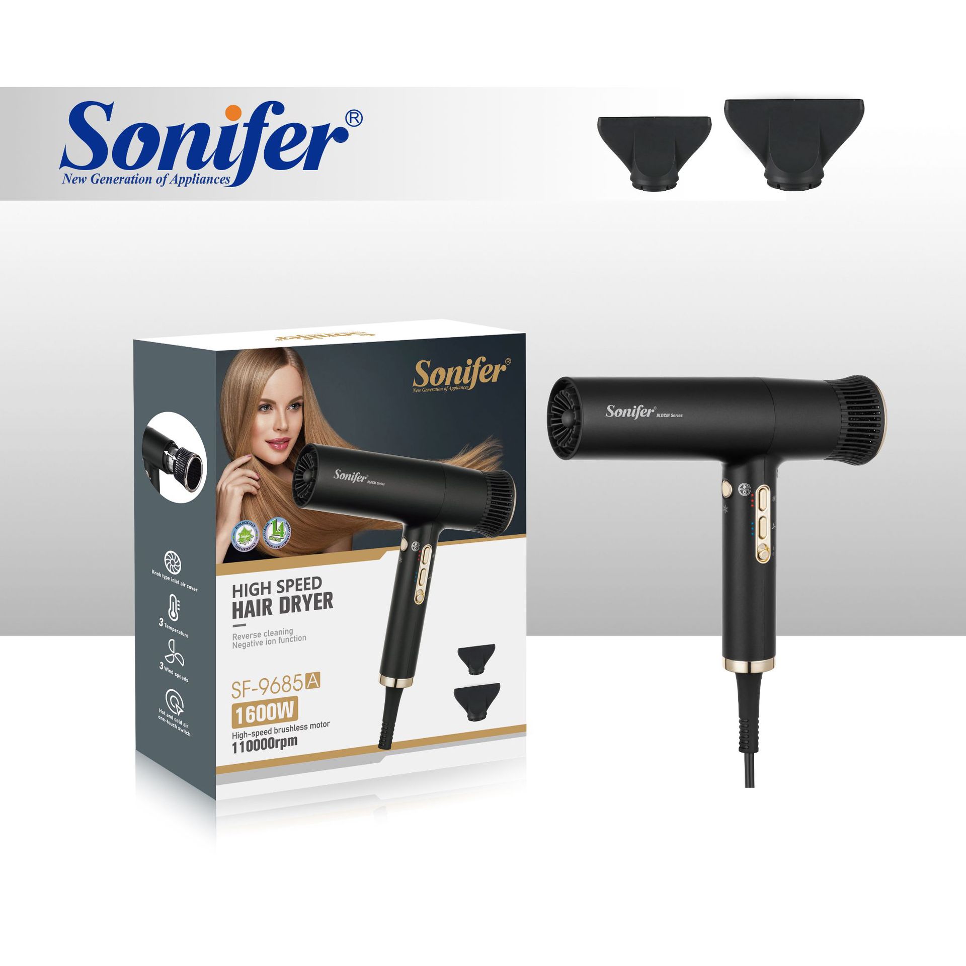 Sonifer SF-9685A Cross-border T-type hair dryer, high-power 110,000 RPM negative ion high-speed hair dryer pic 3