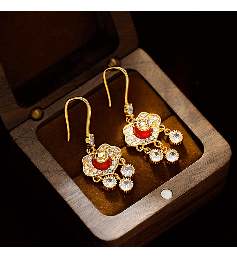 Hyacinth原创设计宫廷风平安锁耳坠国潮轻奢红玛瑙耳饰2025抖音爆款耳环女详情7