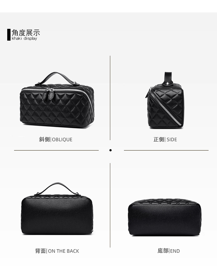 亚马逊跨境高品质pu化妆包菱格绗缝枕头包手提洗漱化妆品收纳包详情18