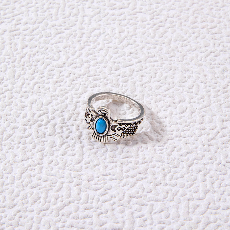 欧美跨境饰品 时尚复古绿松石戒指 个性民族风椭圆十字架几何指环详情27