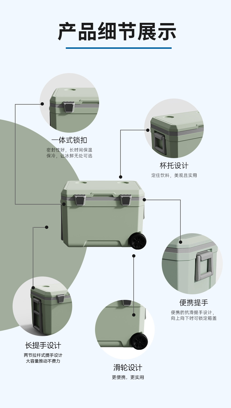 大容量160L保温箱户外车载便携露营海钓鱼冰块桶生鲜食品冷藏冻箱详情13