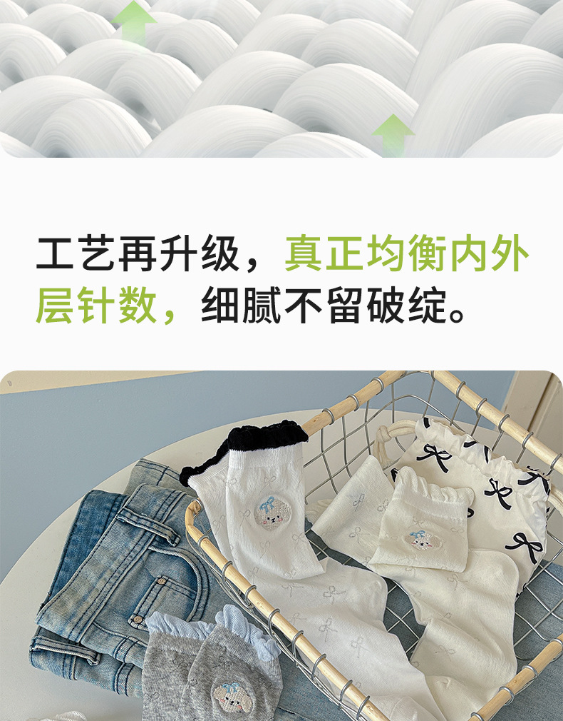 袜子女夏季薄款堆堆袜纯色纯棉无骨ins刺绣网眼透气吸汗中筒袜详情6