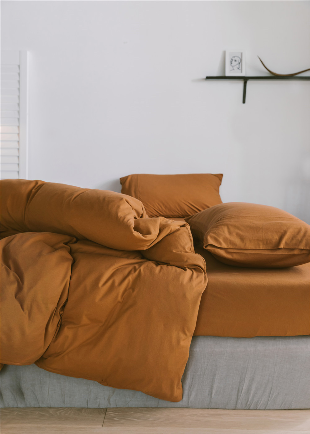 ins Japanese-style solid color all-cotton knitted cotton four-piece set, skin-friendly nude sleeping plain double-layer Indian cotton bed sheet pic 39