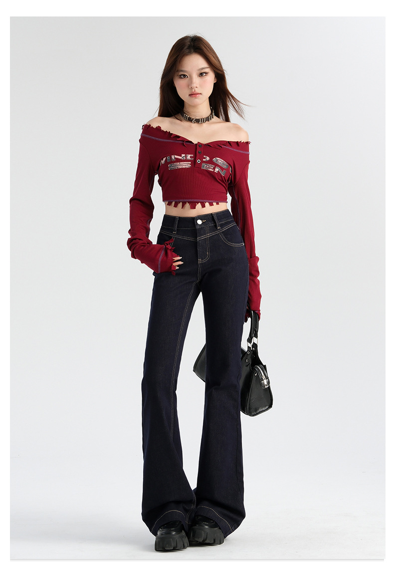 浅蓝色微喇叭牛仔裤女2025年秋季新款高腰设计感弹力小个子喇叭裤详情25