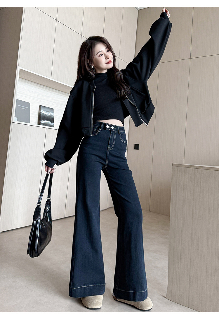 阔腿牛仔裤女春秋冬季2025年新款潮流显瘦宽松喇叭裤子女详情11