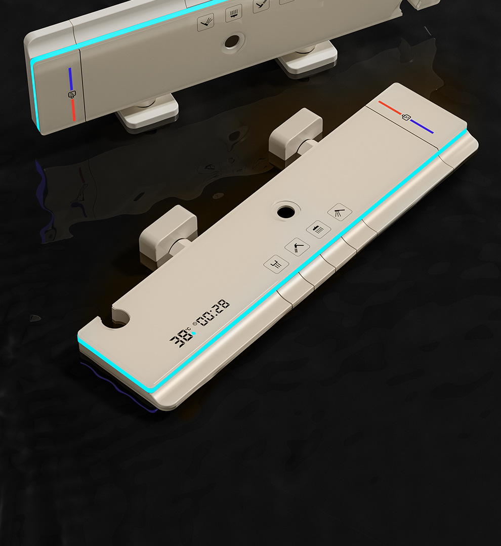 奶白色全铜淋浴花洒套装淋浴家用氛围灯恒温钢琴键数显增压沐浴器详情21