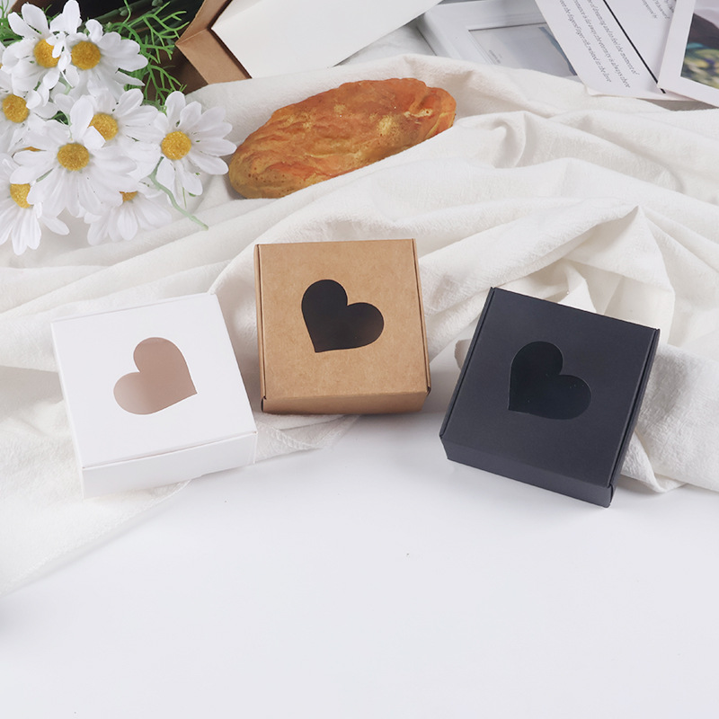 跨境牛皮纸飞机盒手工皂小方盒爱心开窗镂空白卡黑卡迷你饰品纸盒详情4