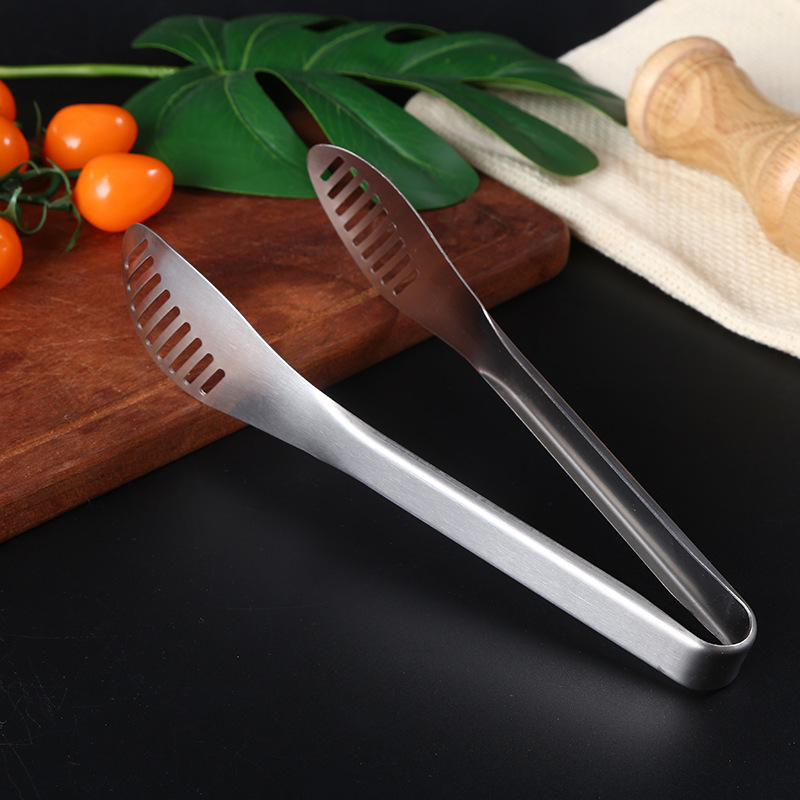 Silver stainless steel food tongs, bread tongs, heat-resistant food tongs, barbecue tongs, matte texture, in stock for wholesale pic 6
