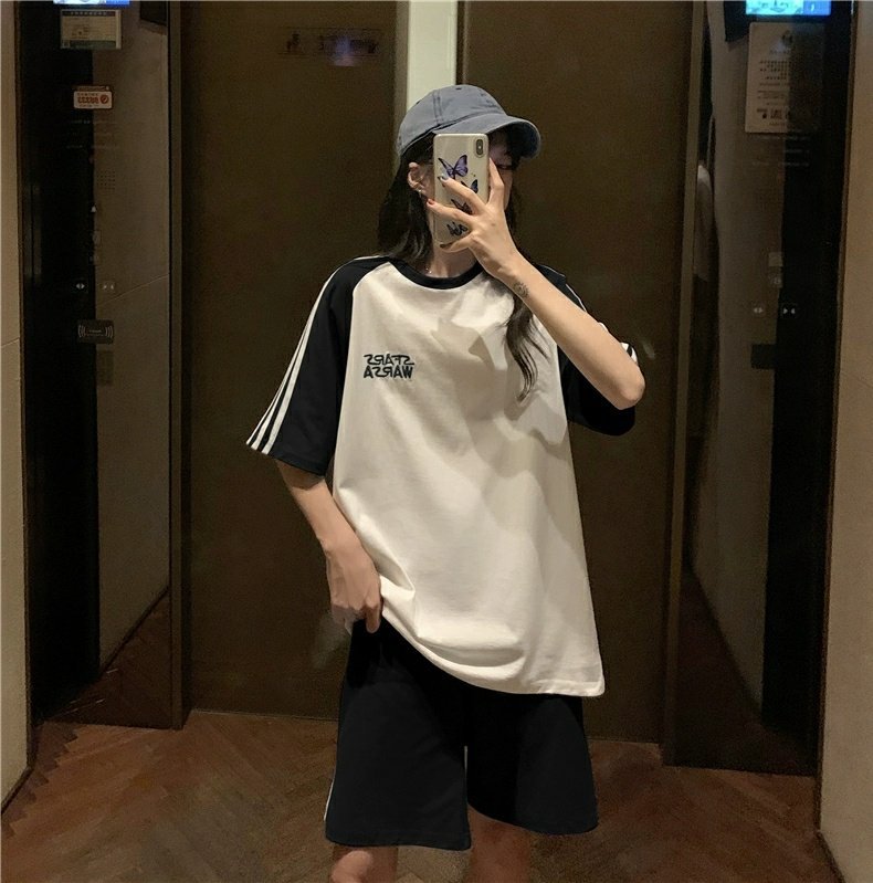 夏季跑步中考初中短袖休闲运动服套装女宽松短裤体育考试五分裤详情6