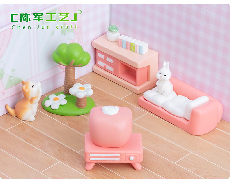 Creative pink girlish dollhouse, living room sofa furniture, micro-landscape diy decorative accessories, miniature small pendant pic 40