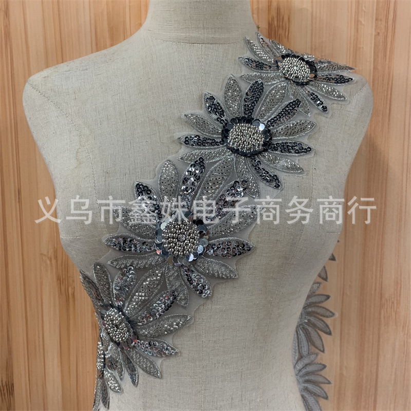 Beaded sequins, embroidered barcodes, wedding dress and evening gown accessories pic 4