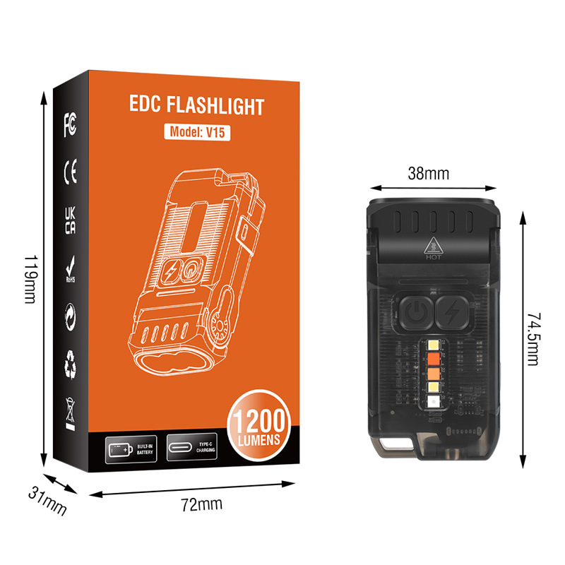 步睿特跨境新款V15迷你钥匙扣小手电筒 磁吸工作灯户外强光手电筒详情3