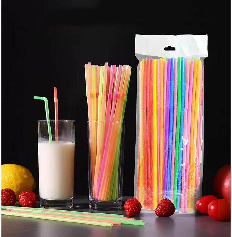 Wholesale of flexible and extended plastic straws for juice drinks and milk tea in stock, 100 pieces each in color pic 1