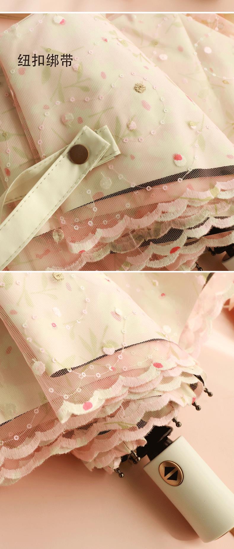 【新品】超甜美蕾丝全自动伞女神双层黑胶防晒防紫外线晴雨两用遮详情9