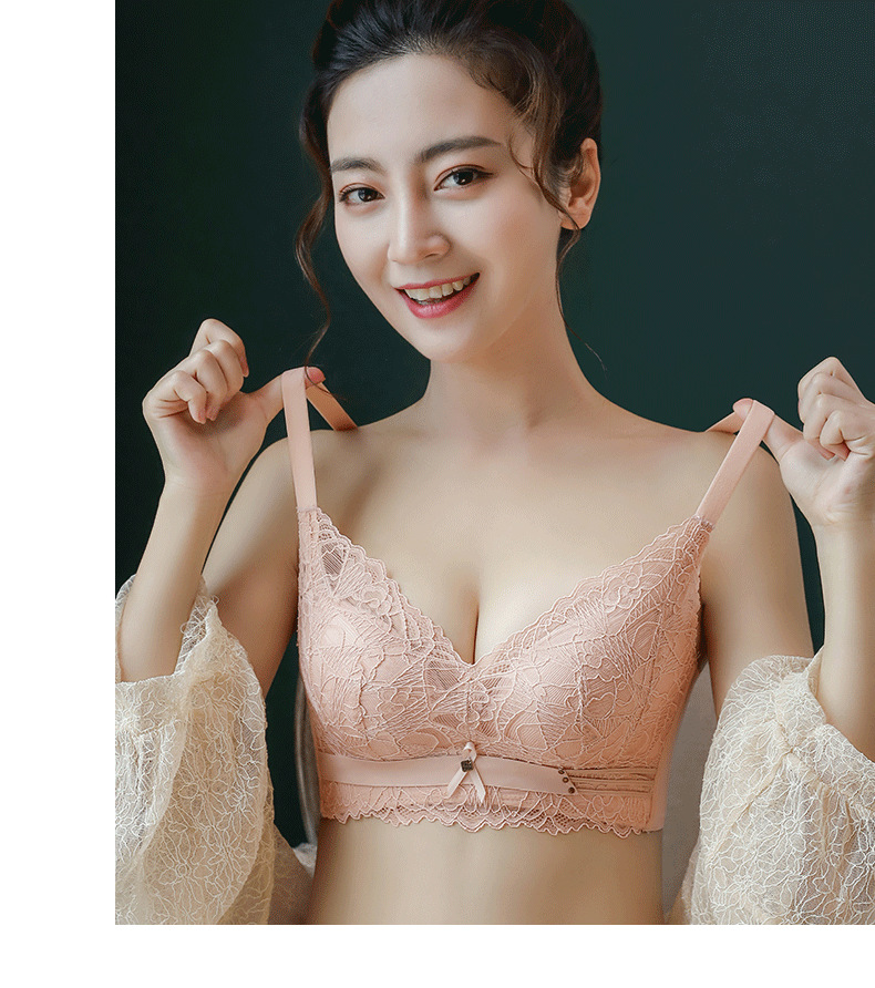 The Quyi style sexy lace bra for women, without a steel ring, small bust, flat bust, thickened, folded and adjustable bra cover pic 12